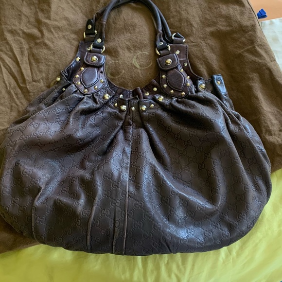 Gucci vintage leather bag brown large with dusting bag - Picture 2 of 9